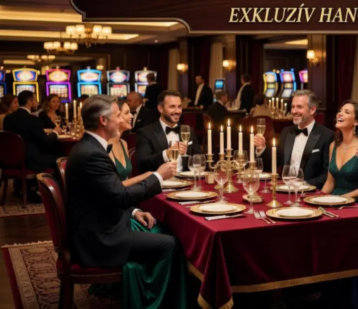 Élő jazz zenész és vendégek kaszinó hangulatú éttermi környezetben.