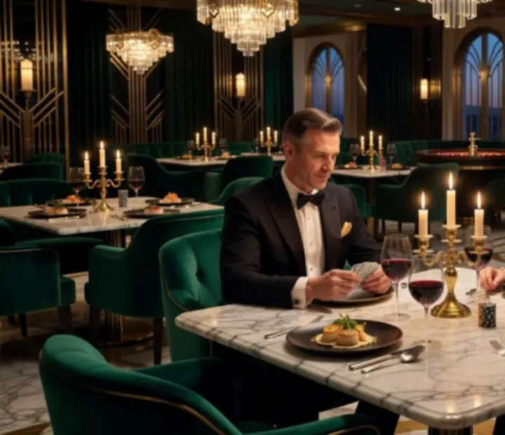 Gourmet fogás és elegáns kaszinóasztal gyertyafényben a Panno Nexa étteremben